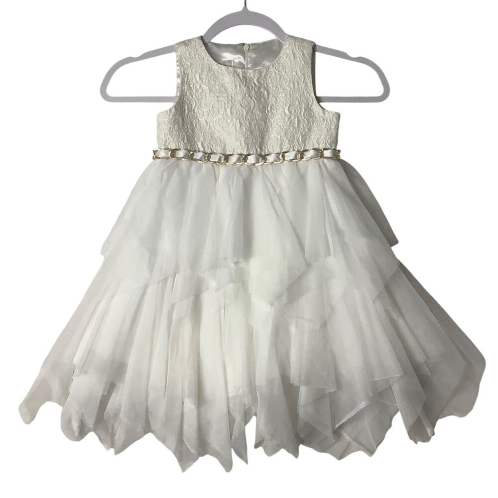 American Princess White Sleeveless Tulle Wedding Dress Lace‎ Bodice Girl Size 4